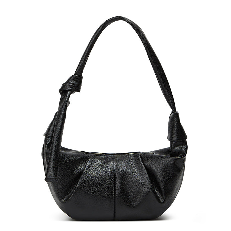 Large Capacity Retro Soft Leather Pleated Dumpling Women's Shoulder Bag