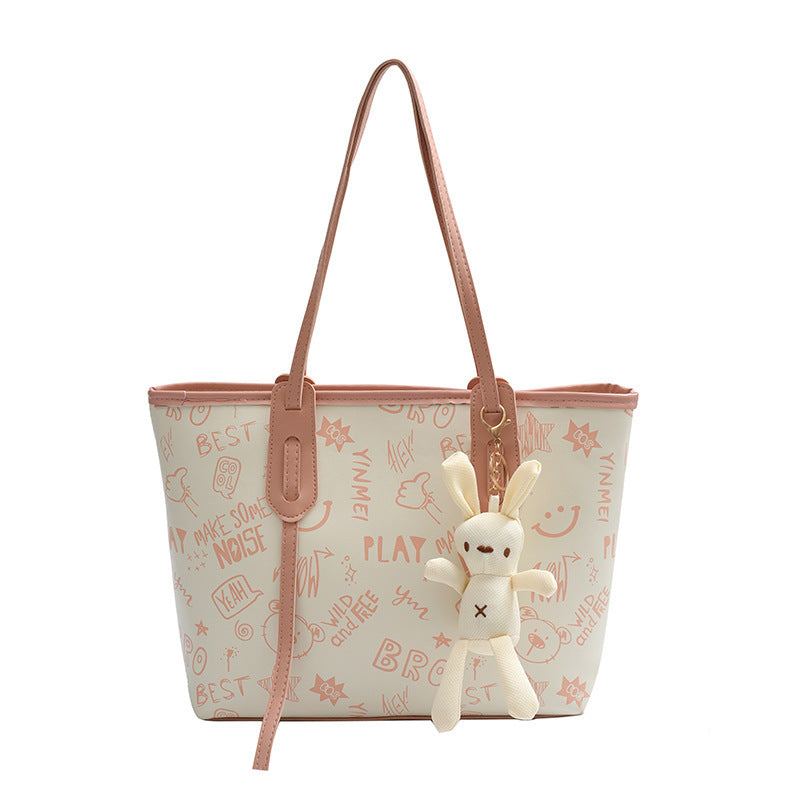 Contrast Color Big Female Cute Cartoon Printed Easy Matching Large Bags