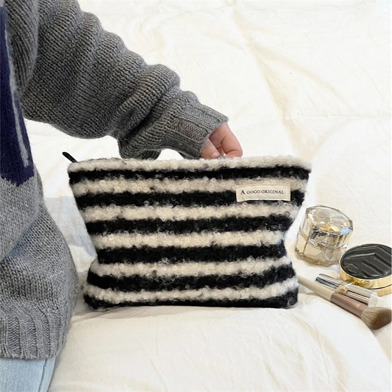 Striped Contrast Color Large Capacity Portable Makeup Bag