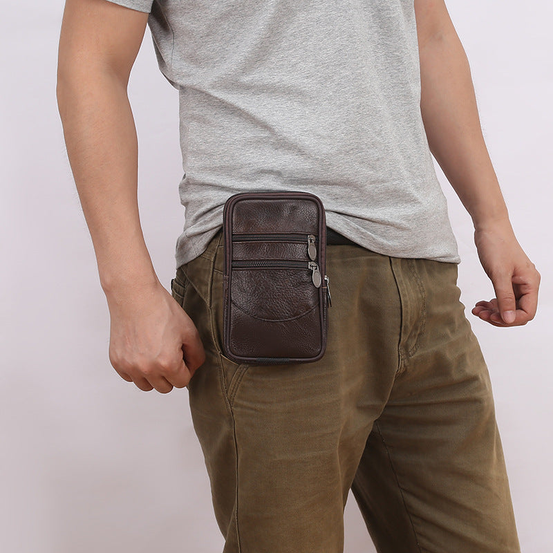 Men's Mobile Vertical Person Cattle Leather Men's Waist Packs