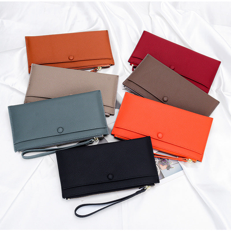 Women's Leather Hand-held Zipper Mobile Large Capacity Bags