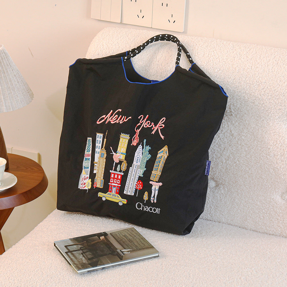 Nylon Embroidered Fashion Niche Large Capacity Women's Shoulder Bag