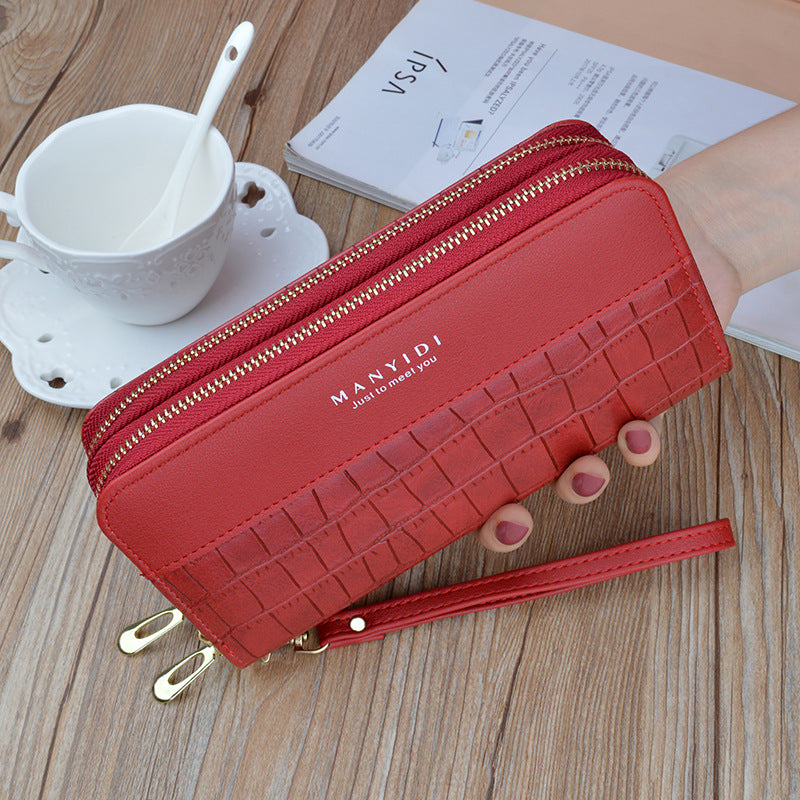 Women's Double Zipper Mobile Fashion Crocodile Pattern Phone Bags