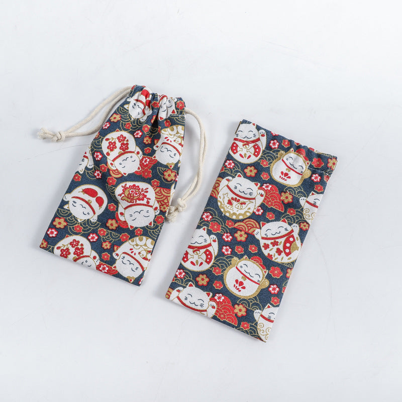 Portable Printing Canvas Jewelry Drawstring Pocket Coin Purses