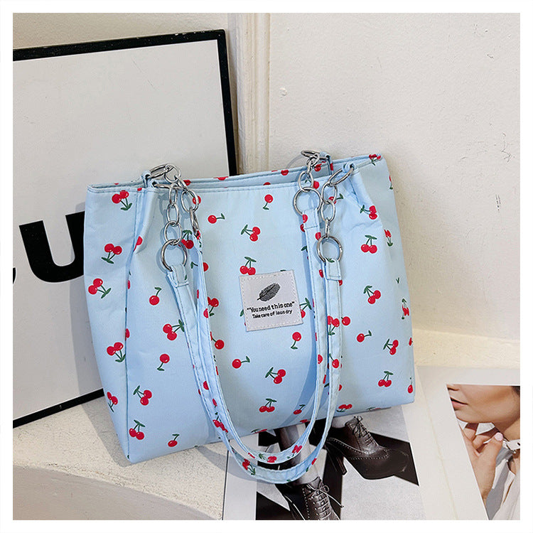 Women's Fresh Cherry Print Springtide Flow Large Capacity Western Style Women's Shoulder Bag