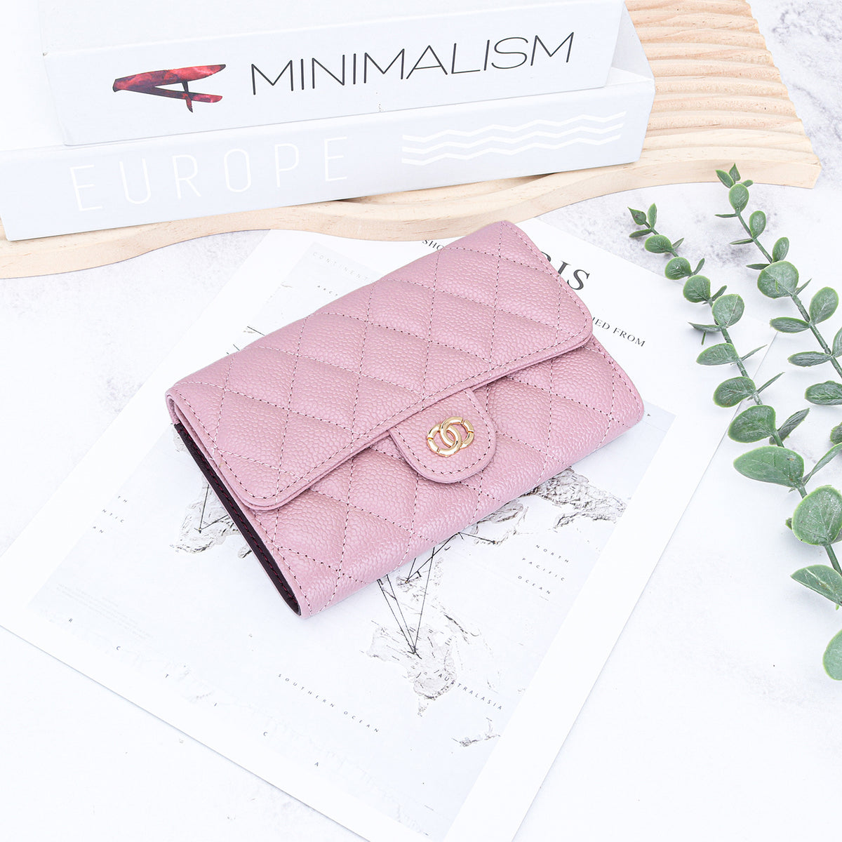 Women's Classic Style Caviar Mid-length Leather Rhombus Ladies Wallet