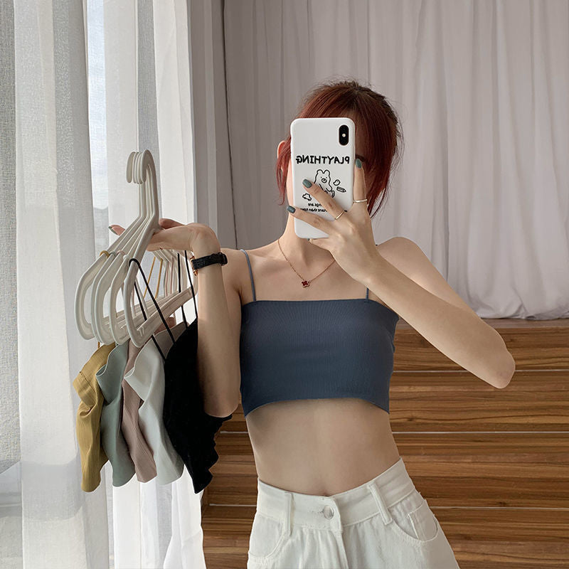 Women's Braces Breast Pad Tube Top Short Vest Gathered Tanks Camis