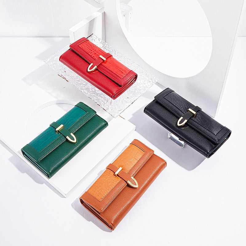 Women's Long Three-fold Crocodile Pattern Lady's Ladies Wallets
