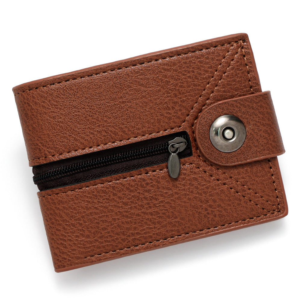 Men's Short Simple Magnetic Snap With Zipper Pocket Multiple Men's Wallets