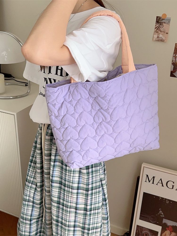 Cute Quilted Heart Soft Lunch Box Handbags