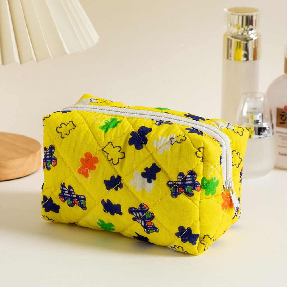 Floral Quilted Toiletries Portable Cosmetics Storage Makeup Bag