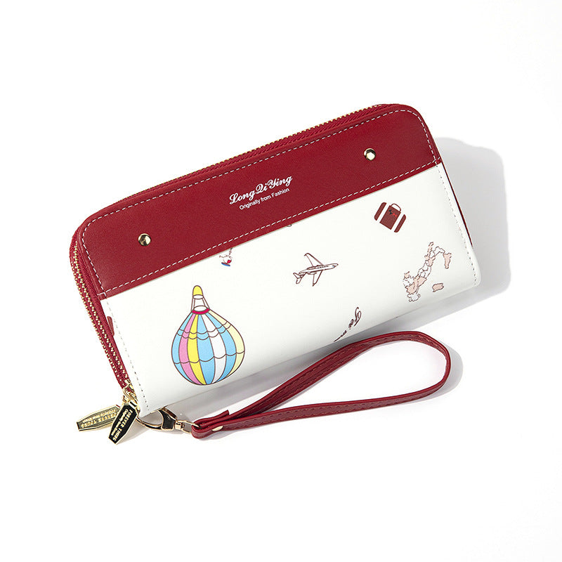 Women's Long Double Zipper Mobile Rivet Soft Ladies Wallets