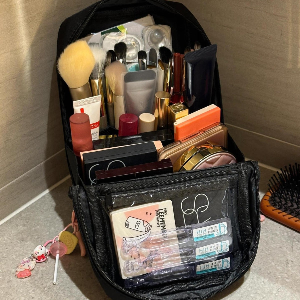 Bow Large Capacity Vertical Partition Layered Wash Skin Care Makeup Bag