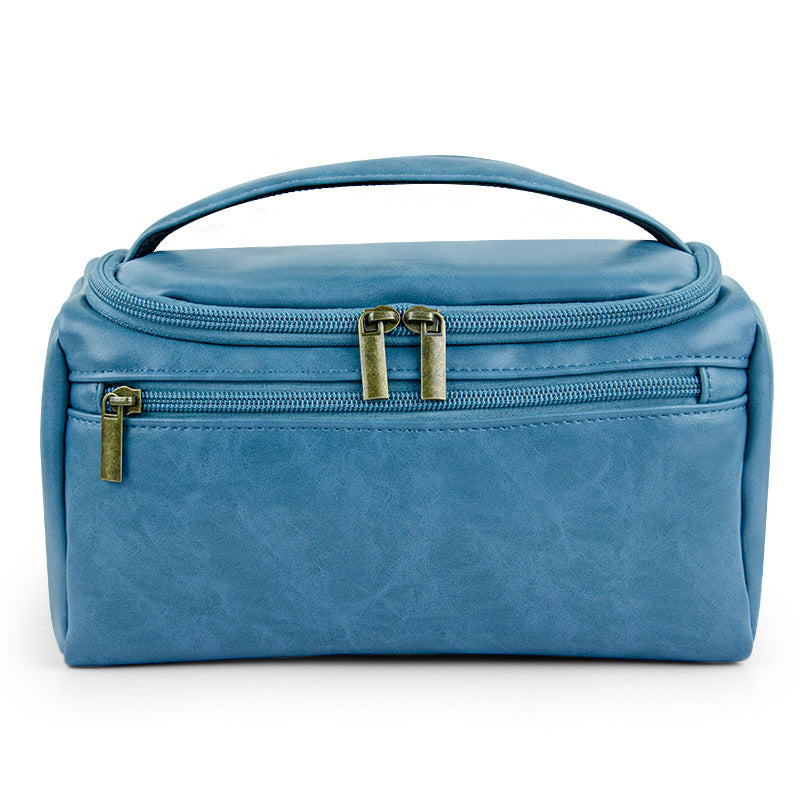 Crazy Horse Leather Large Capacity Portable Wash Makeup Bag