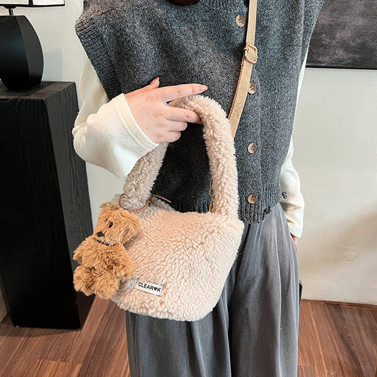 Classic Plush Corner Design Large Capacity Shoulder Bags