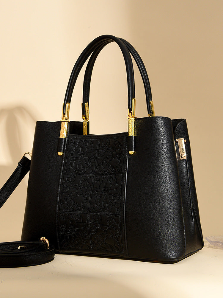Women's Genuine Leather Embroidered Chinese Style Mother's Large Handbags