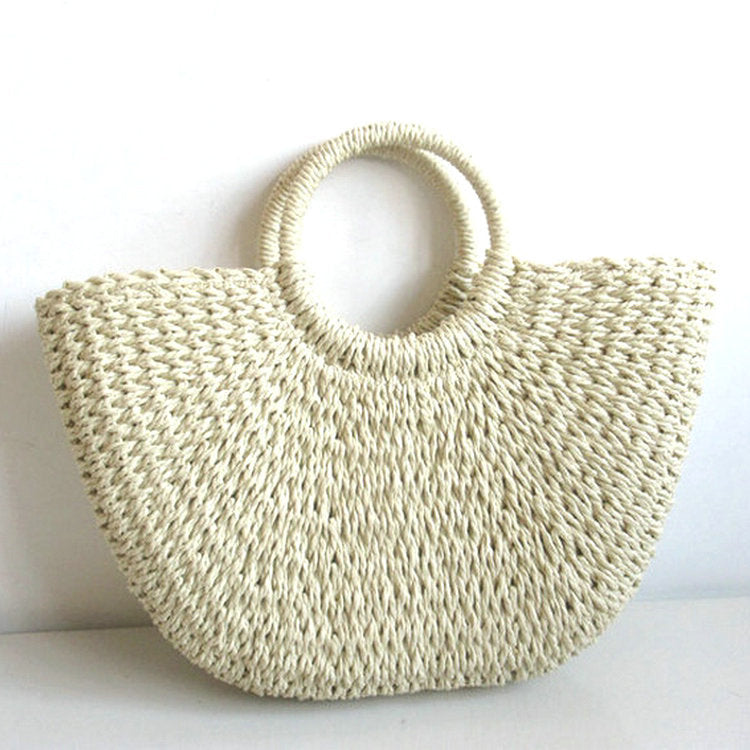 Simple Solid Color Woven Retro Style Vacation Bags
