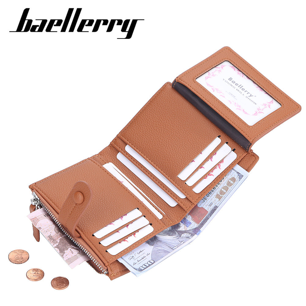 Women's Short Litchi Pattern Multiple Slots Hasp Ladies Wallet