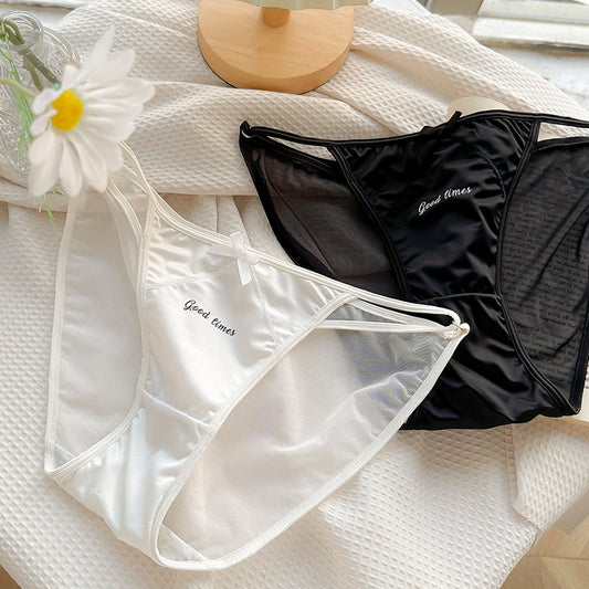 Women's Low Waist High Slit Sexy Briefs Summer Thin Milk Panties