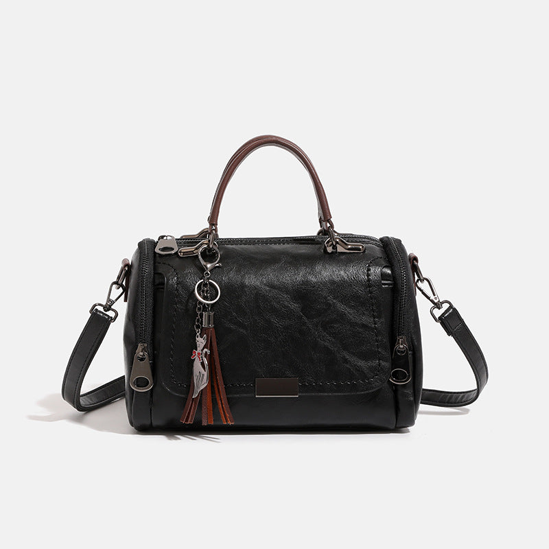Women's Fashion Soft Leather Boston Pillow Simple Women's Shoulder Bag