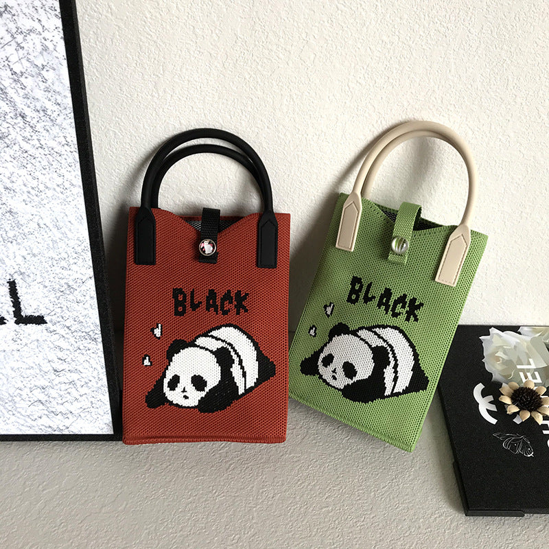 Women's Korean Style Panda Knitted Personal Leisure Handbags