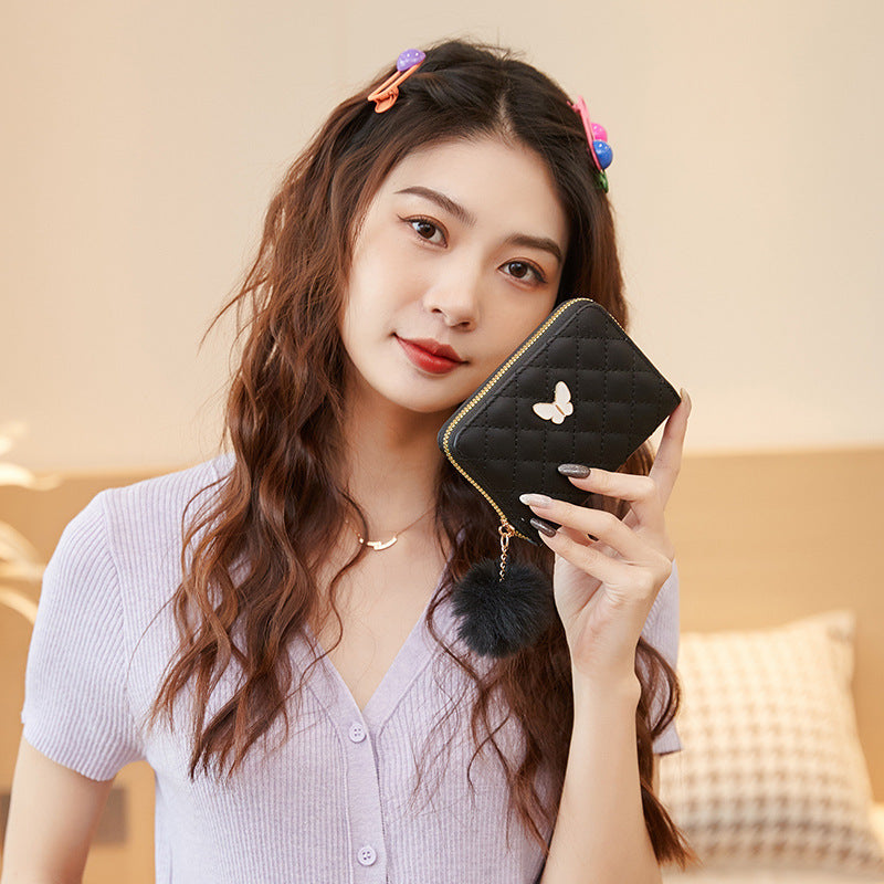 Women's Fashion Butterfly Personalized Hairy Ball Ladies Wallets