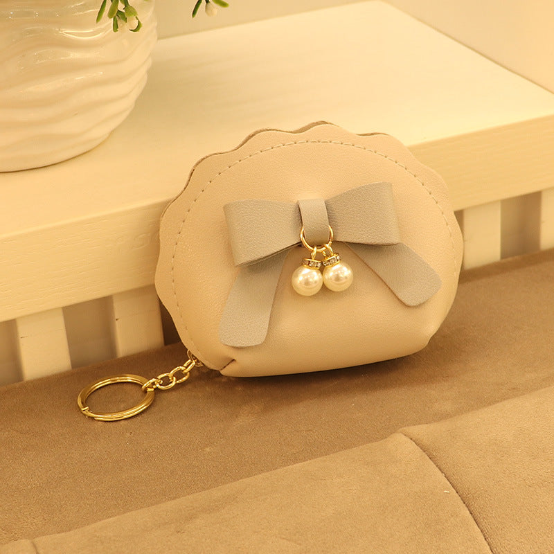 Pearl Bow Leather Mini Storage Charm Coin Purses