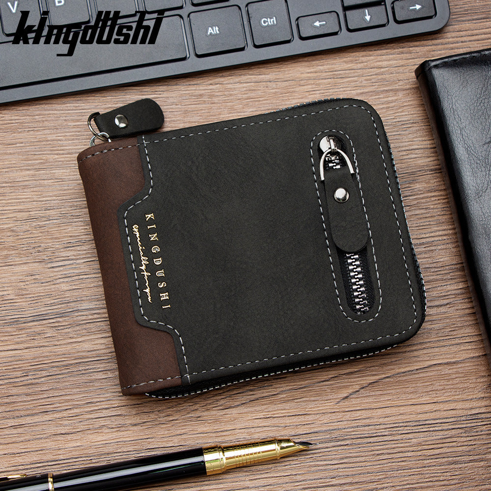 Men's Stitching Contrast Color Short Scarf Large Capacity Multiple Slots Hinge Men's Wallet