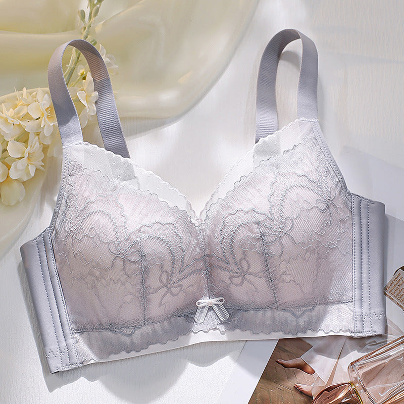 Women's Underwear Lightweight Breathable Paper Cup Lace Four Breasted Push Bras