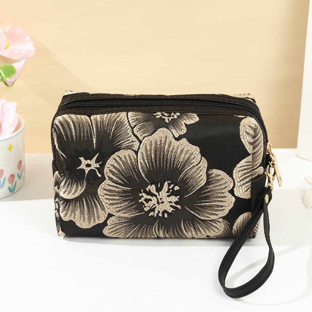 Vintage Flower Fashion Clutch Large Capacity Portable Makeup Bag