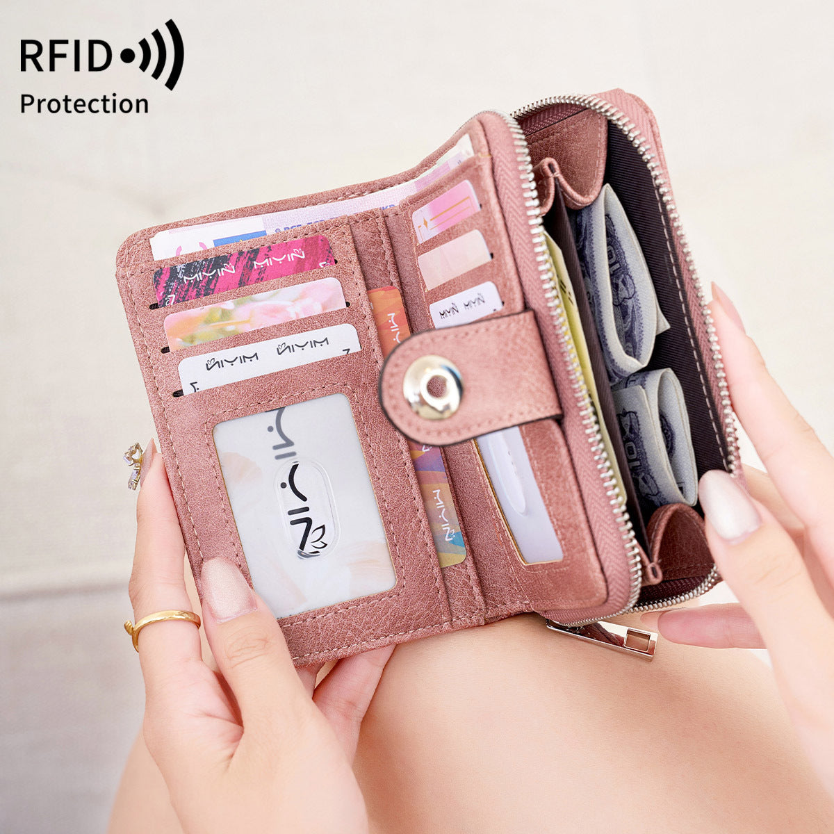 Women's Short Retro Multiple Slots Two-fold Zipper Ladies Wallet