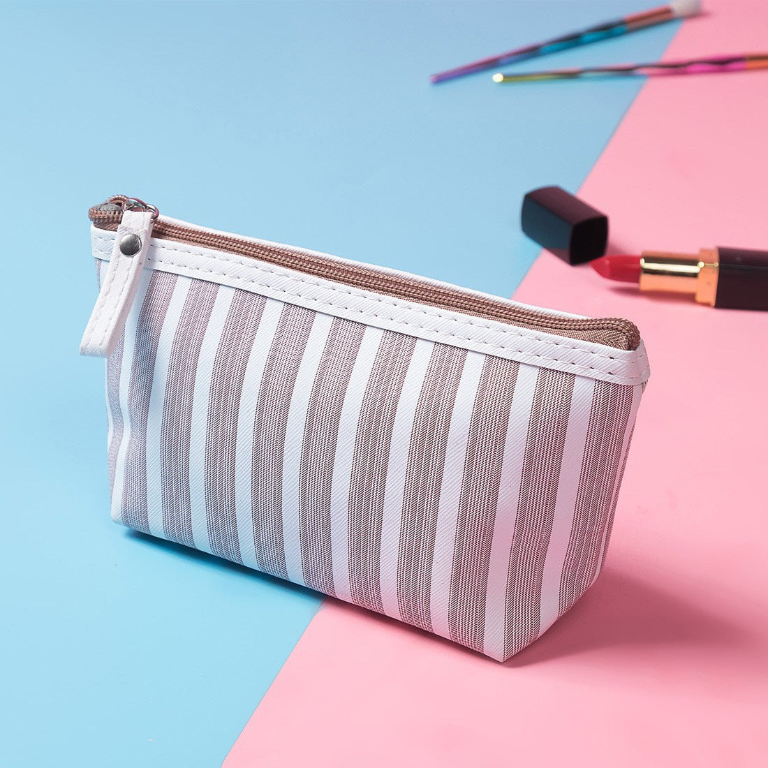 Style Wash Portable Storage Classic Striped Makeup Bag