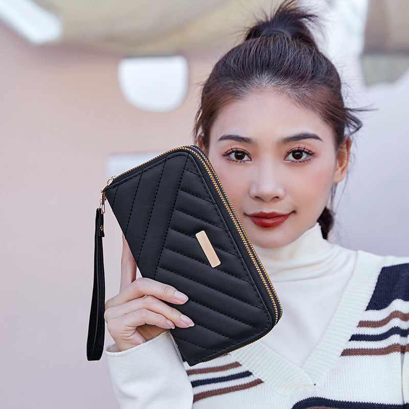 Long Fashion Double Zipper Textured Clutch Ladies Wallet