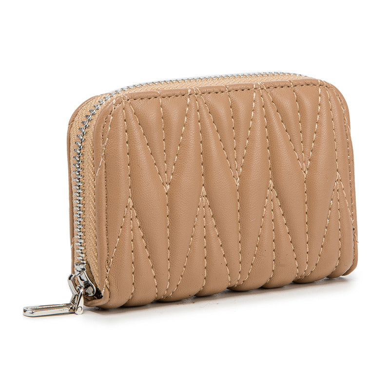 Glamorous Women's Passport Lambskin Zipper Mini Card Holder
