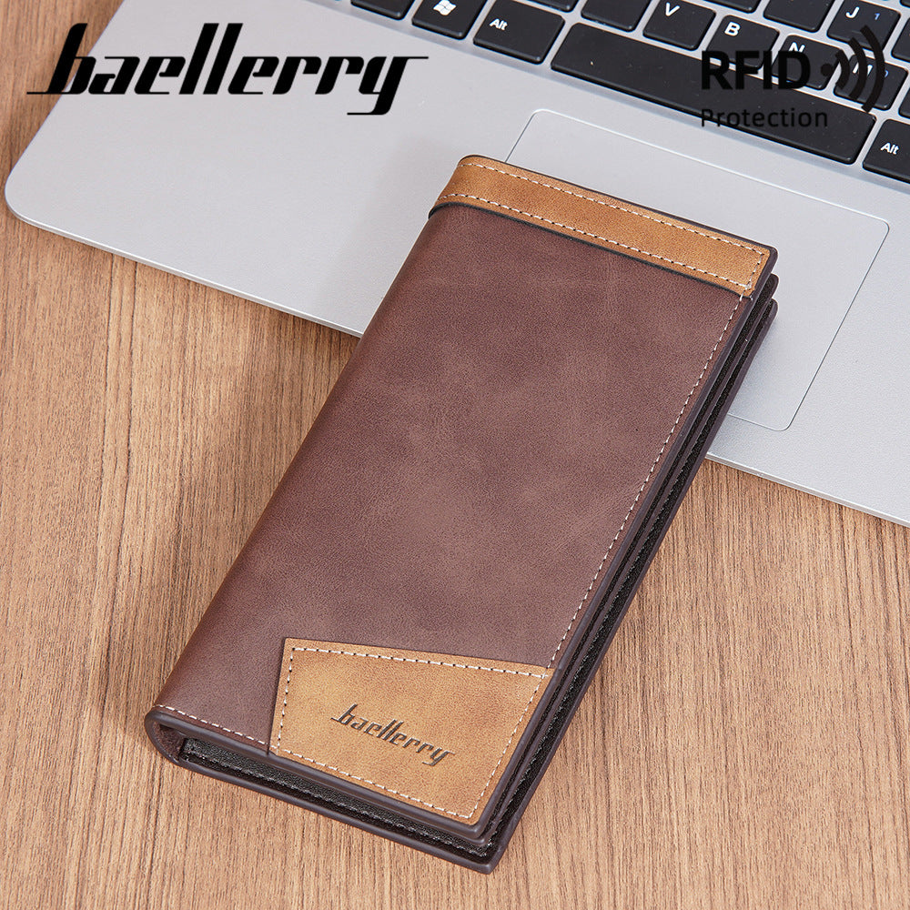 Men's Long Business Multiple Slots Zipper Contrast Men's Wallet