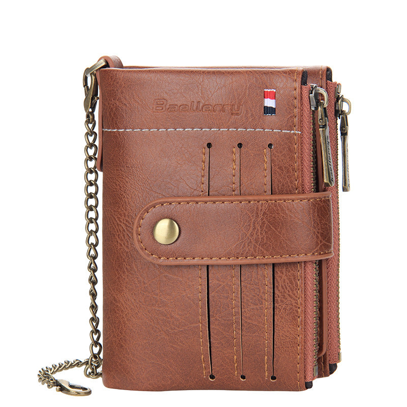 Pretty Men's Double Zipper Retro Vertical Men's Wallet