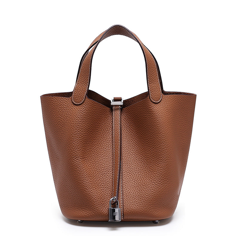 Women's Cowhide Niche Basket Leather Large Capacity Handbags