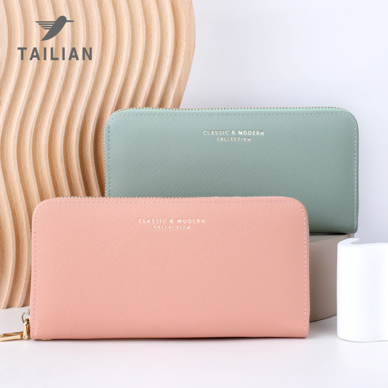 Women's Fashionable Long Cross Pattern Zip Clutch Ladies Wallets