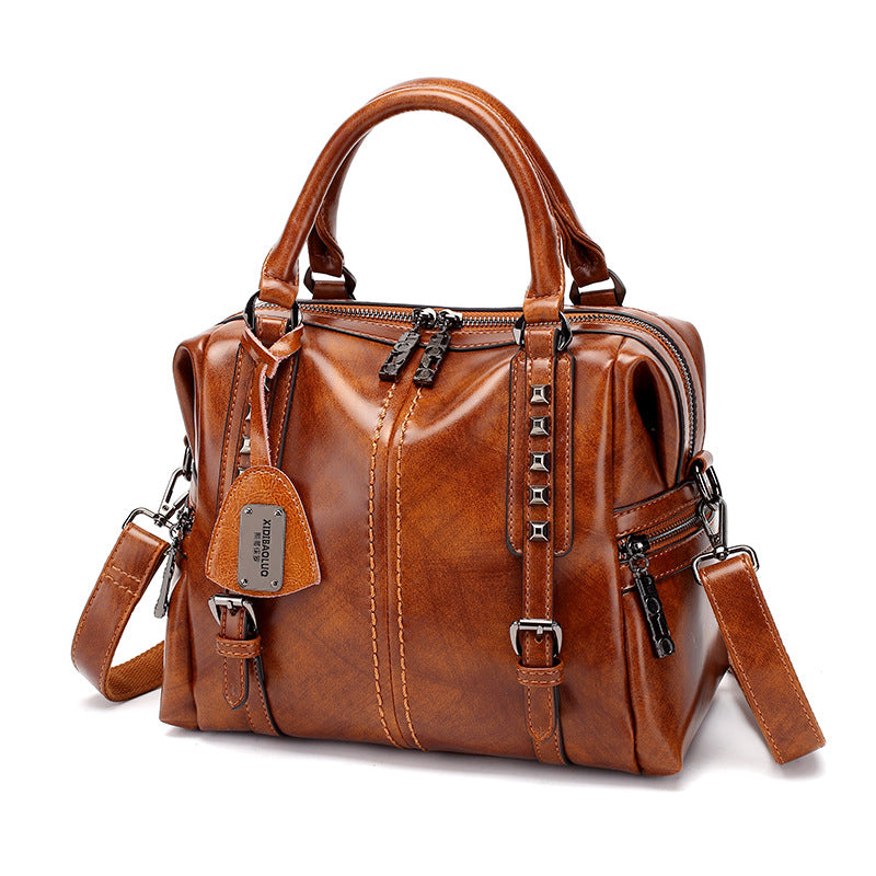 Women's Oil Wax Retro Portable Fashion Handbags