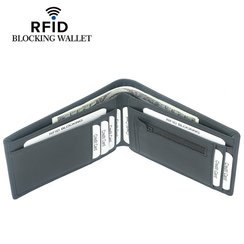 Men's Cowhide Zipper Multiple Slots First Layer Men's Wallets