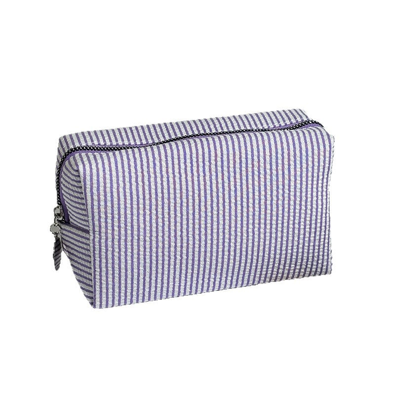 Striped Make-up Large Capacity Seersucker Embroidered Portable Out Makeup Bag