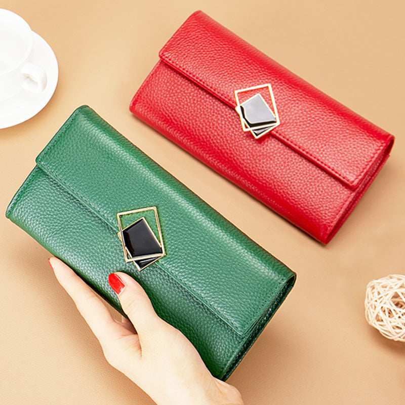 Women's Long Genuine Leather Cowhide Large Capacity Clutch Exquisite Multiple Ladies Wallet