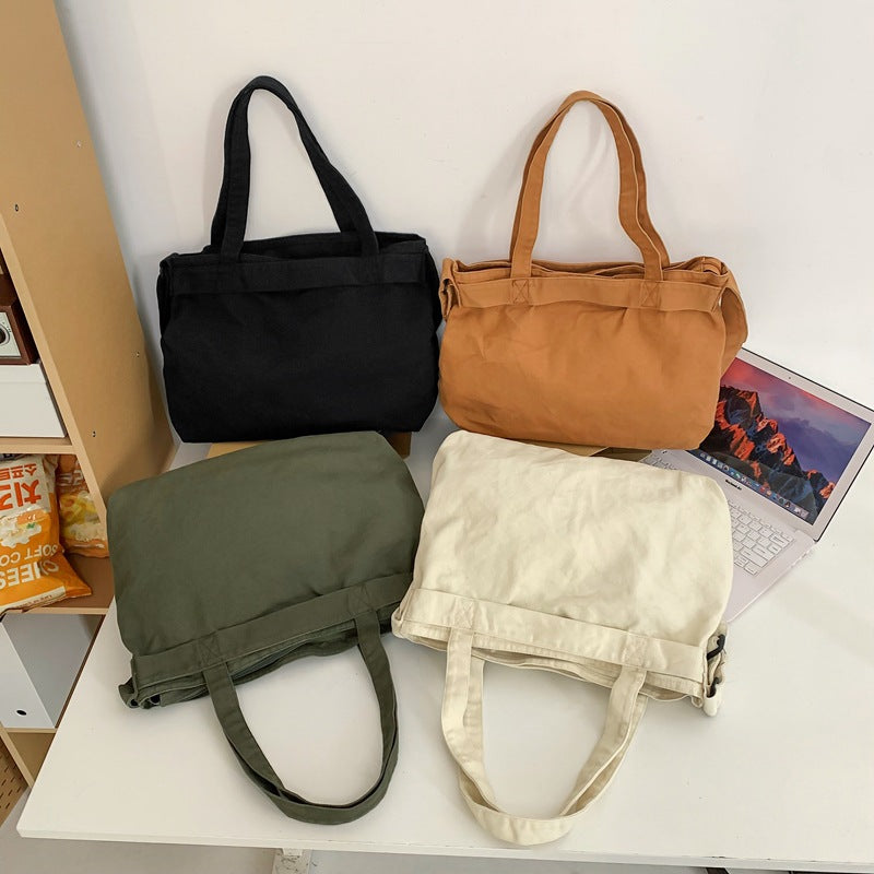 Women's & Men's Large Capacity Washed Canvas Leisure Literary Women's Shoulder Bag