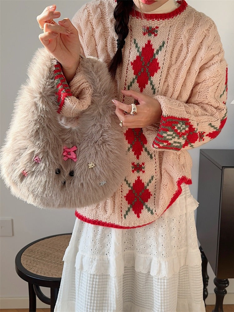 Winter Cute Fashion Plush Puppy Shopping Handbags