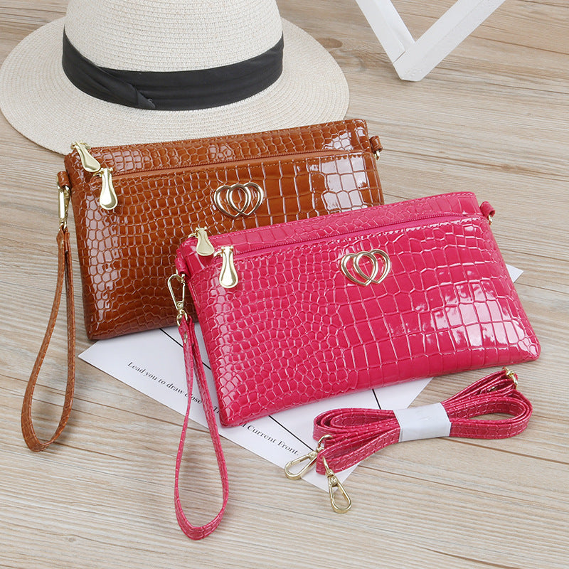 Women's Fashion Shiny Surface Patent Leather Crocodile Women's Messenger Bag