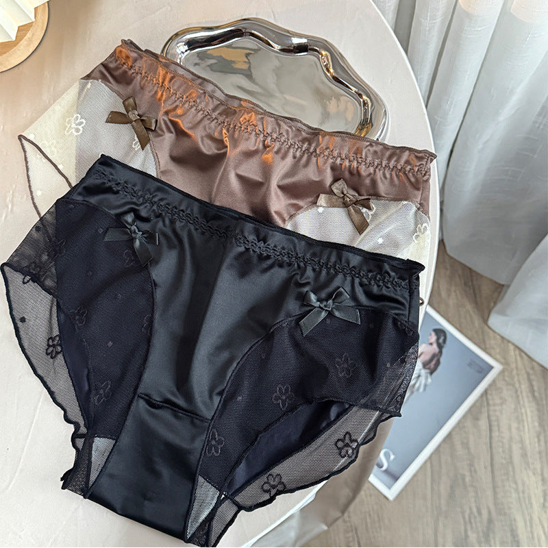 Women's Net Lace Underwear Silky Satin Trimeresurus Panties