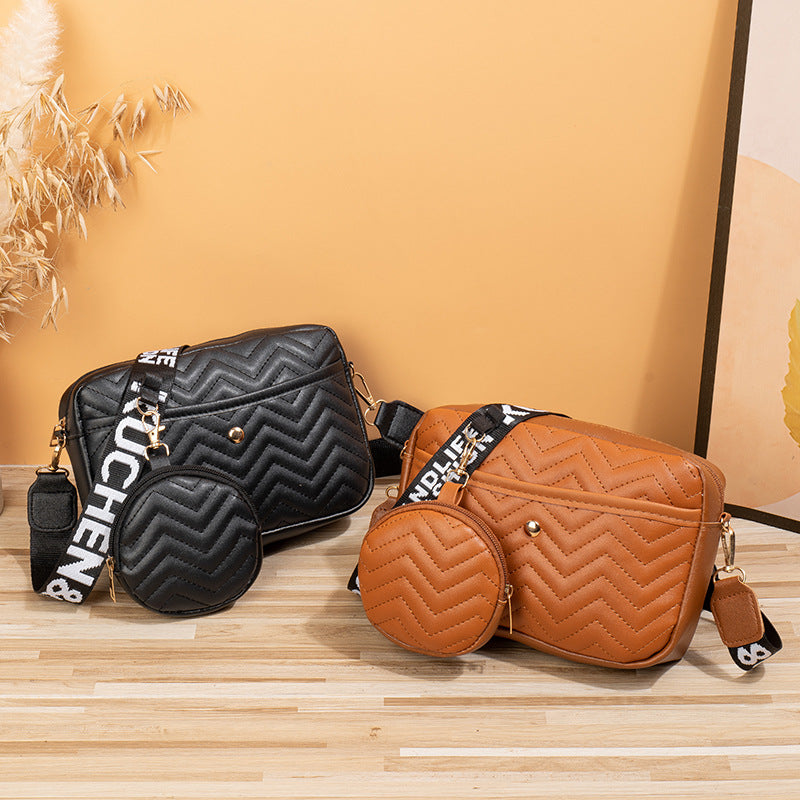 Women's Korean Style V Pattern Fashion Embroidery Crossbody Bags
