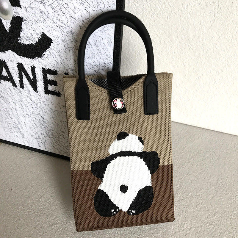 Women's Korean Style Panda Knitted Personal Leisure Handbags