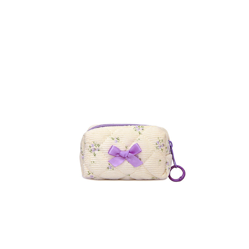 Bow Embroidery Diamond Plaid Floral Cotton Portable Hand Bags