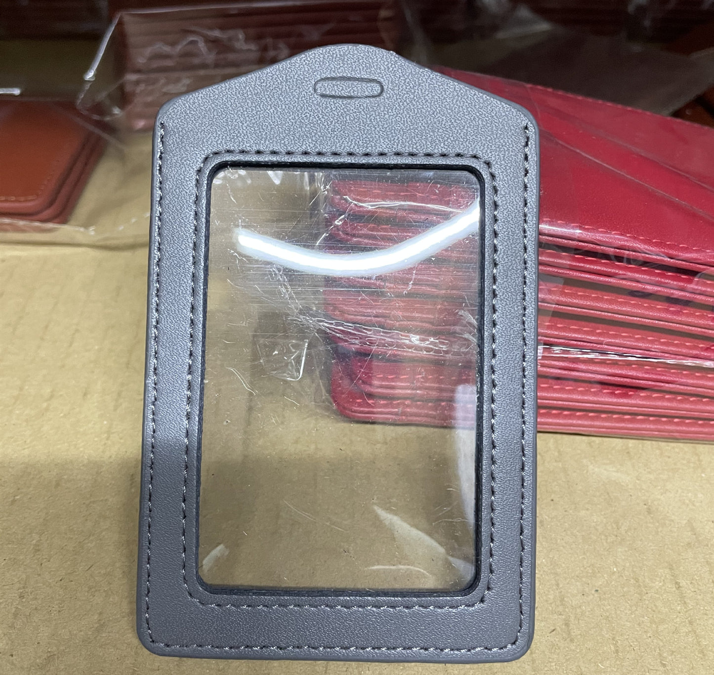 Leather Sleeve Double-sided Transparent Work Telescopic Card Holder